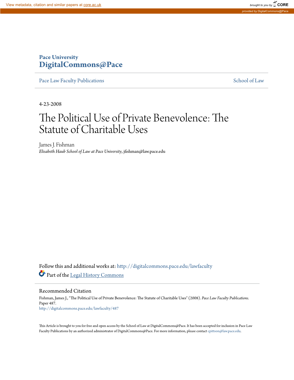The Political Use of Private Benevolence: the Statute Of