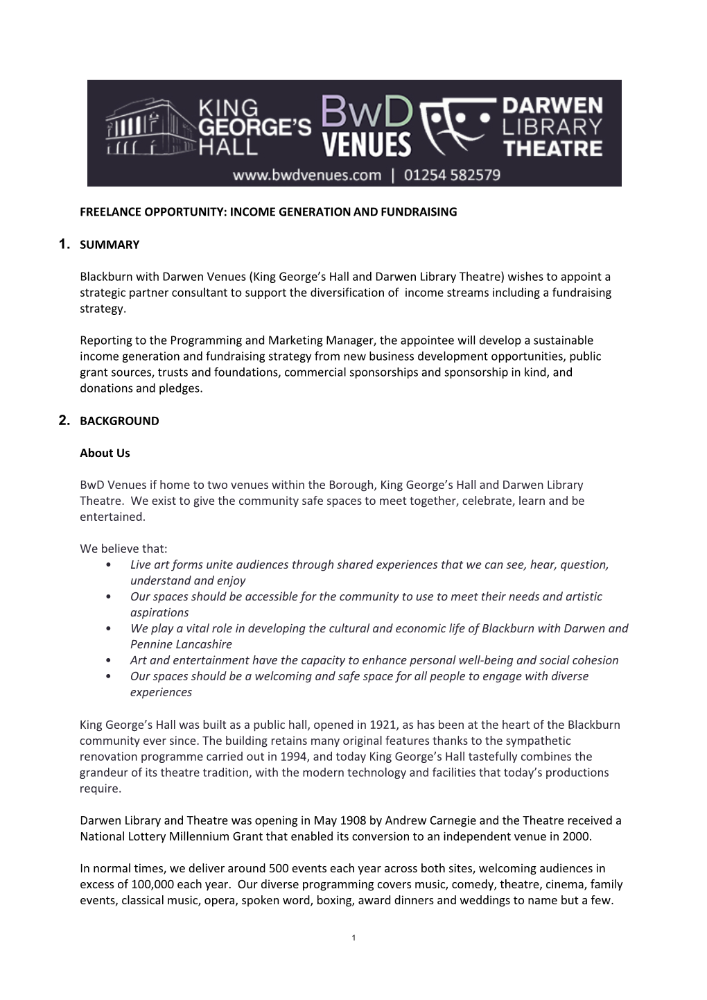 Income Generation and Fundraising 1. Summary