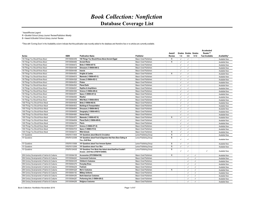 Book Collection: Nonfiction Database Coverage List