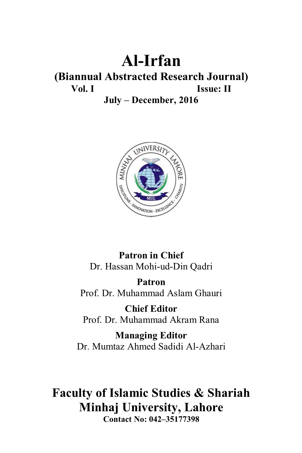 Al-Irfan (Biannual Abstracted Research Journal) Vol