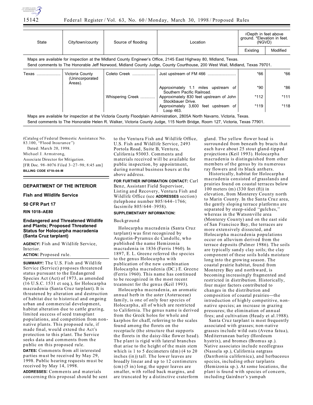 Federal Register/Vol. 63, No. 60/Monday, March 30, 1998