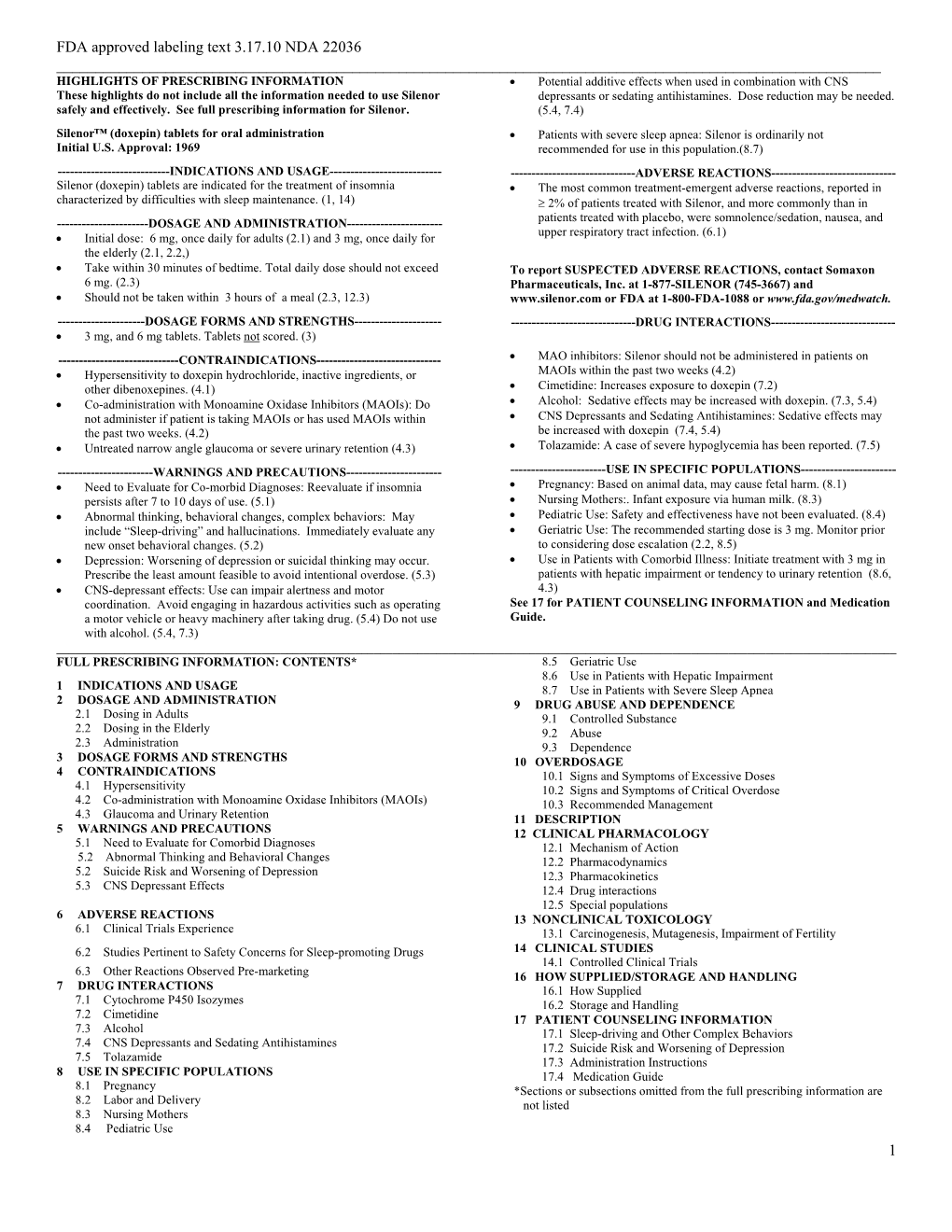 FDA Approved Labeling Text 3.17.10 NDA 22036