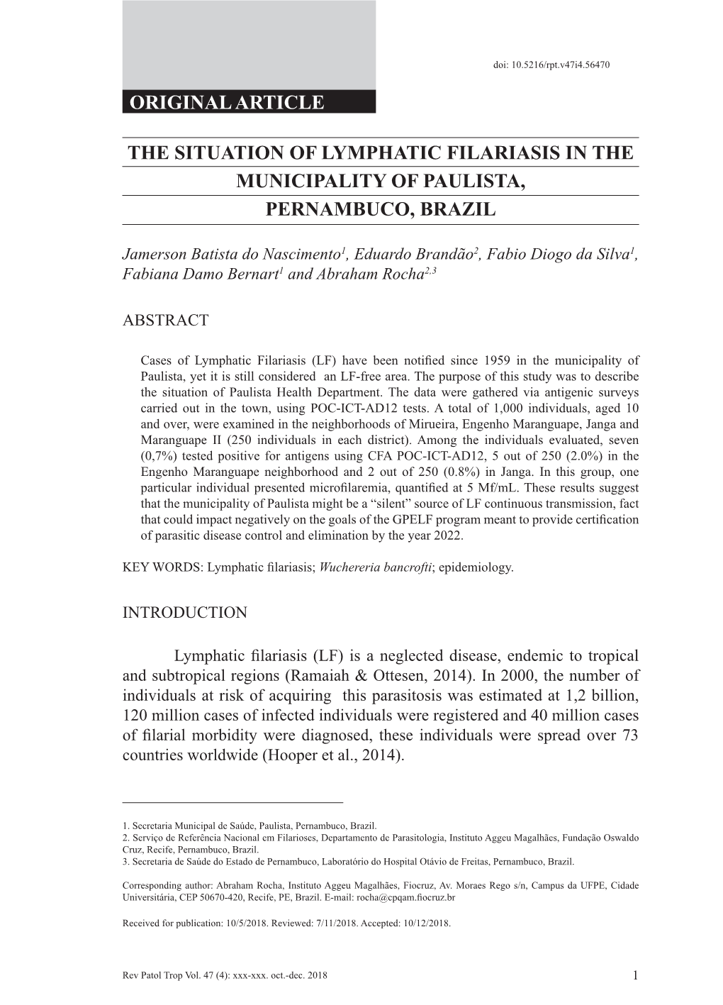 Original Article the Situation of Lymphatic Filariasis In