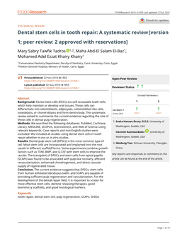 Dental Stem Cells in Tooth Repair: a Systematic Review[Version 1; Peer