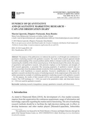Synergy of Quantitative and Qualitative Marketing Research − Capi and Observation Diary1