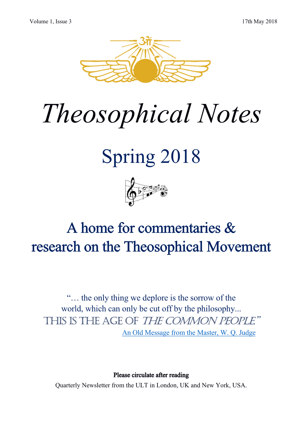 Theosophical Notes No. 3, Spring 2018