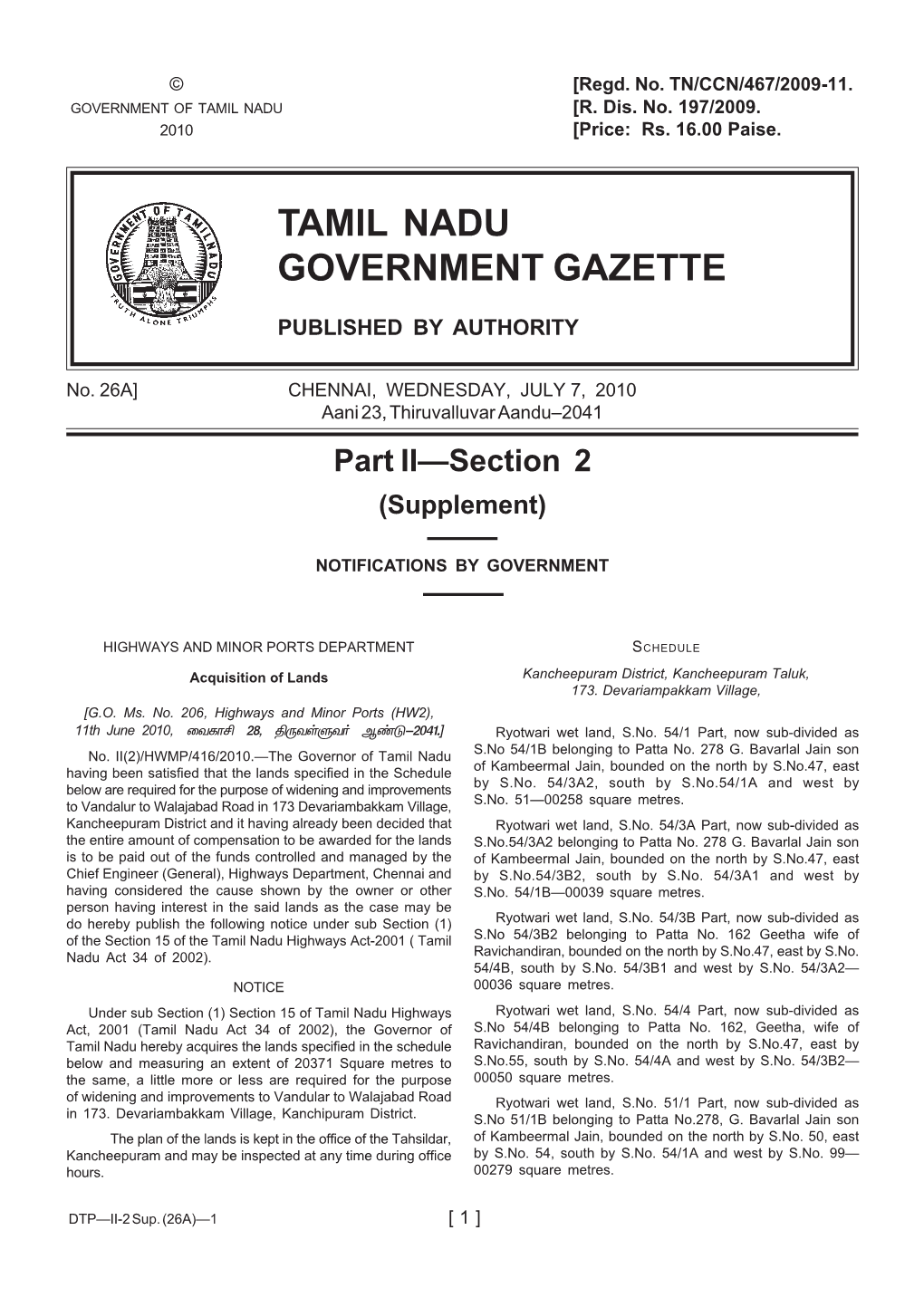 Tamil Nadu Government Gazette