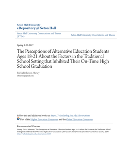 The Perceptions of Alternative Education Students Ages 18-21 About the Factors in The