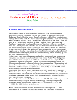 Volume 9, No. 3, Fall 1998 General Announcements