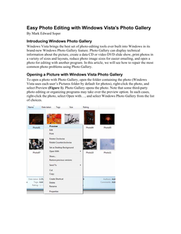 Easy Photo Editing with Windows Vista Photo Gallery