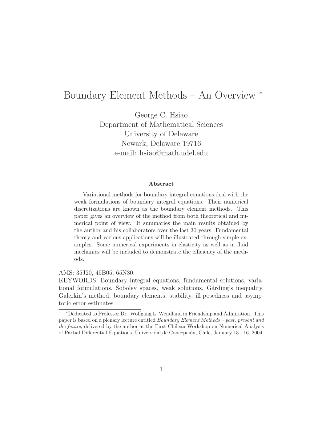 Boundary Element Methods – an Overview ∗