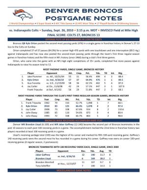 Denver Broncos POSTGAME Notes