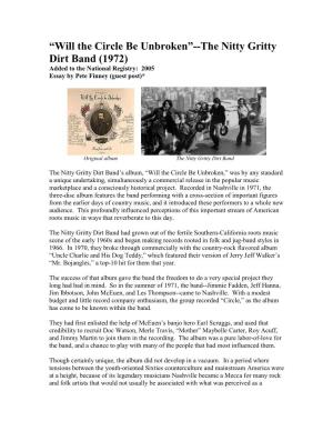 Will the Circle Be Unbroken”--The Nitty Gritty Dirt Band (1972) Added to the National Registry: 2005 Essay by Pete Finney (Guest Post)*