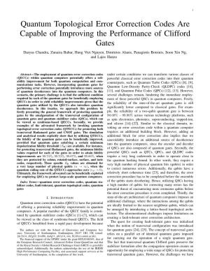 Quantum Topological Error Correction Codes Are Capable of Improving the Performance of Clifford Gates