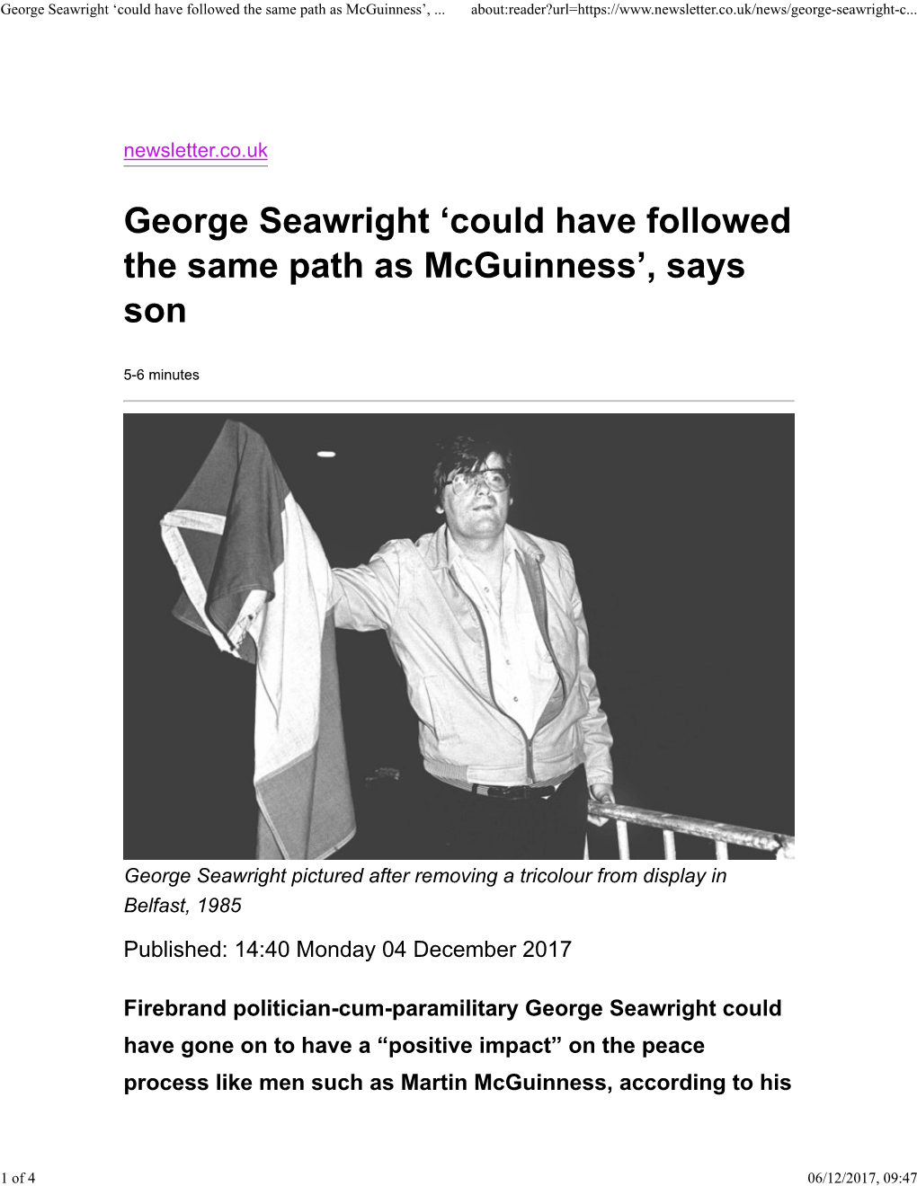 George Seawright 'Could Have Followed the Same Path As