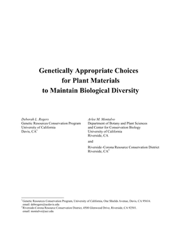 Genetically Appropriate Choices for Plant Materials to Maintain Biological Diversity