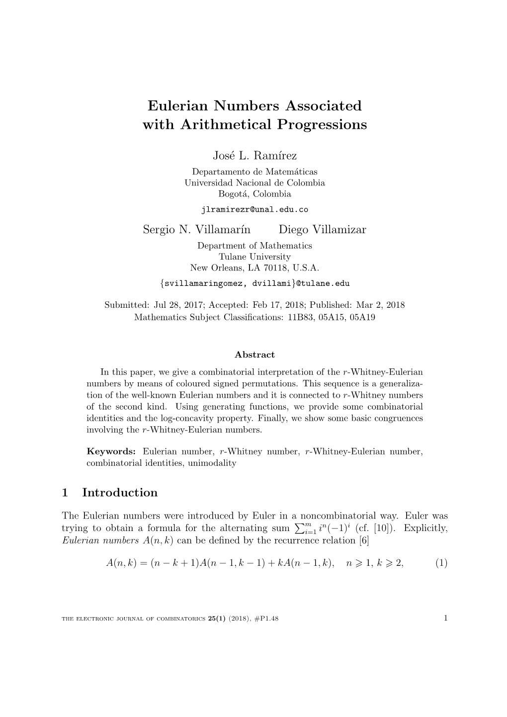 Eulerian Numbers Associated with Arithmetical Progressions