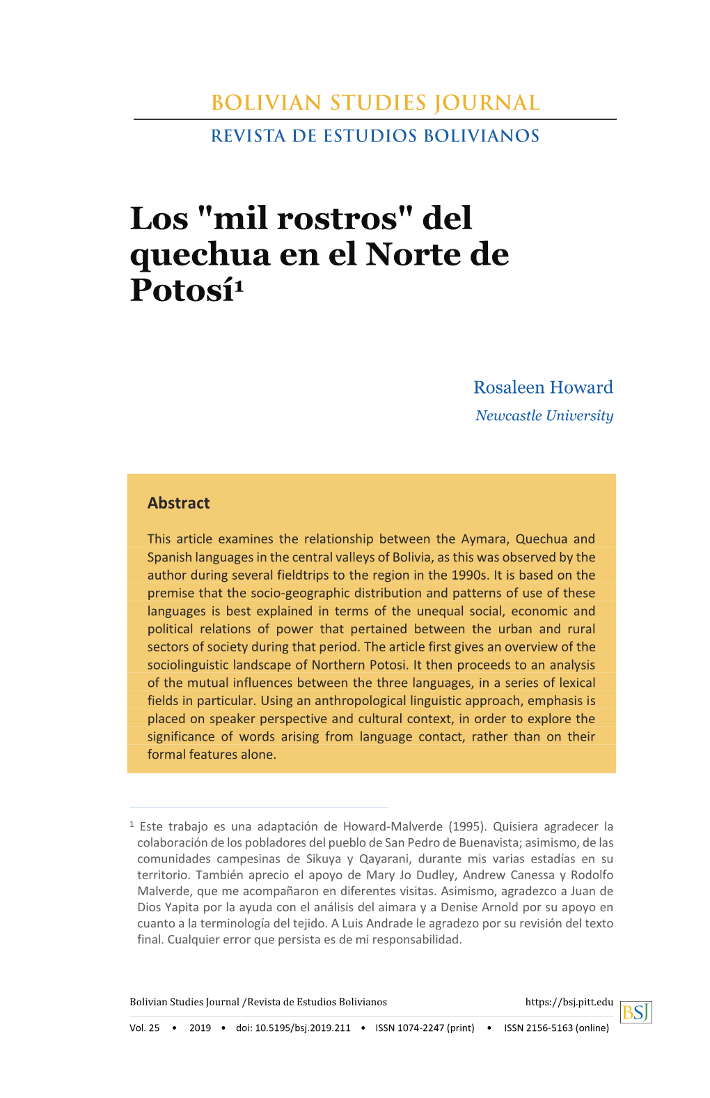 Los "Mil Rostros" Del Quechua En El Norte De Potosí1