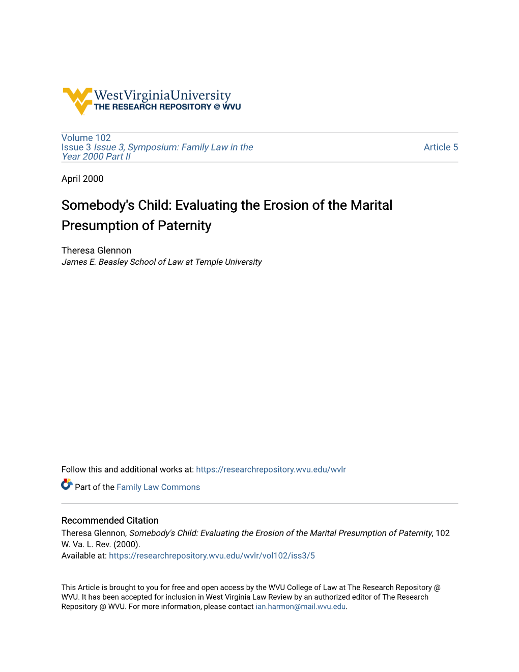 Evaluating the Erosion of the Marital Presumption of Paternity