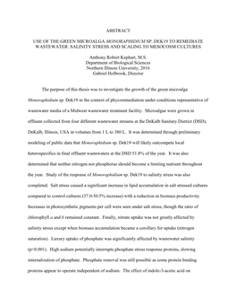 Abstract Use of the Green Microalga Monoraphidium Sp. Dek19 to Remediate Wastewater