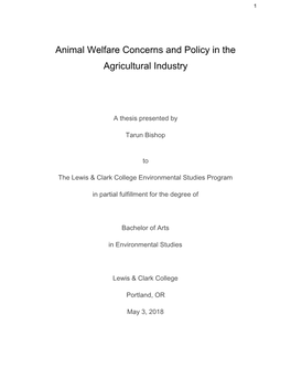 Animal Welfare Concerns and Policy in the Agricultural Industry