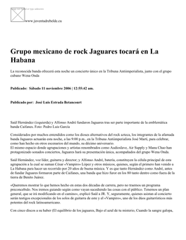 Grupo Mexicano De Rock Jaguares Tocará En La Habana