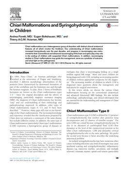 Chiari Malformations and Syringohydromyelia in Children Andrea Poretti, MD,* Eugen Boltshauser, MD,† and Thierry A.G.M