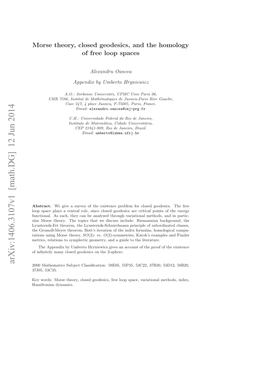 Arxiv:1406.3107V1 [Math.DG] 12 Jun 2014 E Od:Mreter,Coe Edsc,Fe Opspace, Loop Free Geodesics, Dynamics