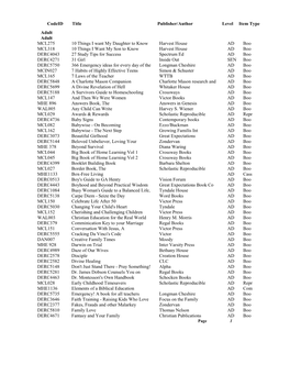 Codeid Title Publisher/Author Level Item Type Adult Adult MCL275 10