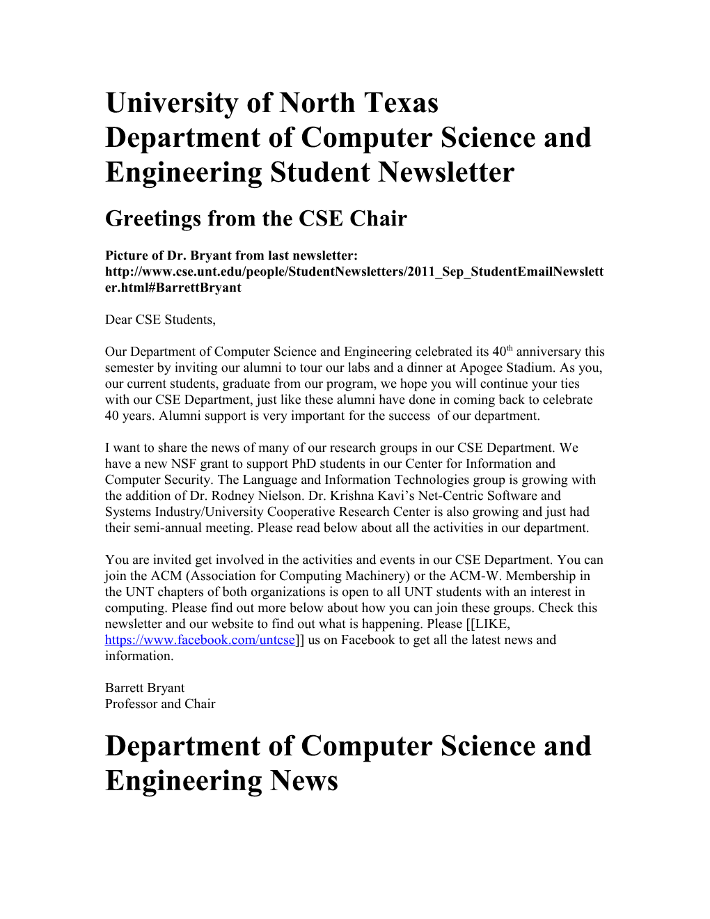 Department of Computer Science and Engineering Student Newsletter