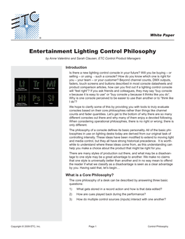 Entertainment Lighting Control Philosophy by Anne Valentino and Sarah Clausen, ETC Control Product Managers