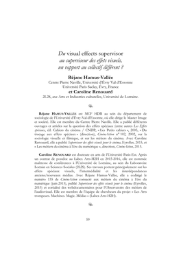 Du Visual Effects Supervisor Au Superviseur Des Effets Visuels, Un Rapport Au Collectif Différent ?