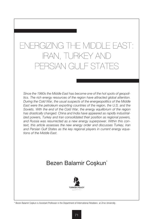 Energizing the Middle East: Iran, Turkey and Persian Gulf States