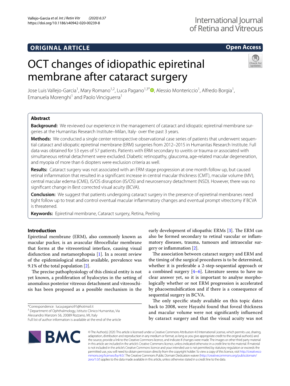 OCT Changes of Idiopathic Epiretinal Membrane After Cataract Surgery