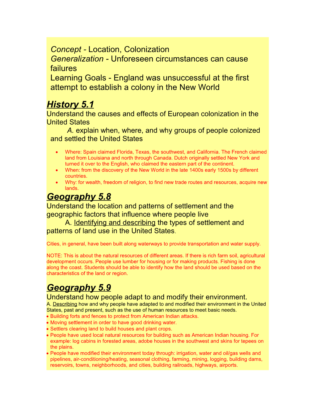 Concept - Location, Colonization