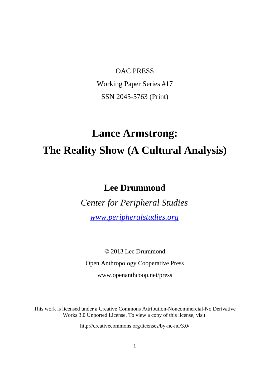 Lance Armstrong: the Reality Show (A Cultural Analysis)