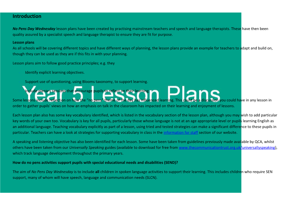 Lesson Plans Aim to Follow Good Practice Principles; E.G. They