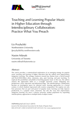 Teaching and Learning Popular Music in Higher Education Through Interdisciplinary Collaboration: Practice What You Preach