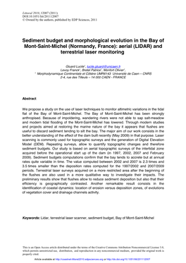 Sediment Budget and Morphological Evolution in the Bay of Mont-Saint-Michel (Normandy, France): Aerial (LIDAR) and Terrestrial Laser Monitoring