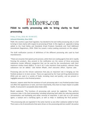 FSSAI to Notify Processing Aids to Bring Clarity to Food Processing