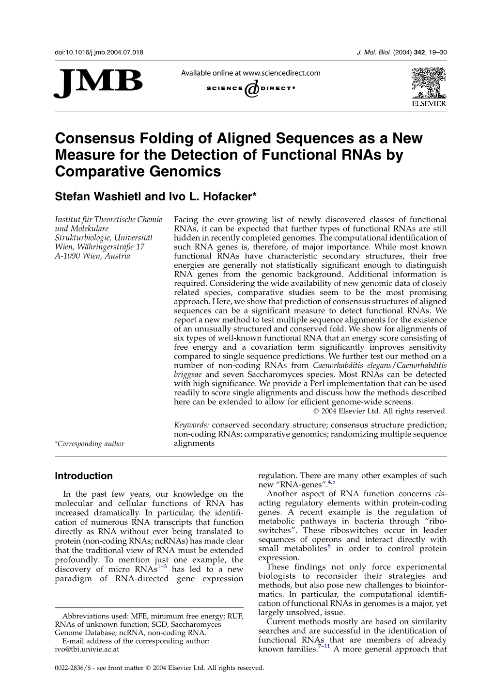 Consensus Folding of Aligned Sequences As a New Measure for the Detection of Functional Rnas by Comparative Genomics