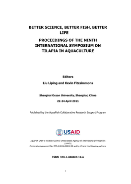 Better Science, Better Fish, Better Life Proceedings of the Ninth International Symposium on Tilapia in Aquaculture