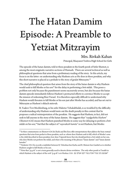 The Hatan Damim Episode: a Preamble to Yetziat Mitzrayim Mrs