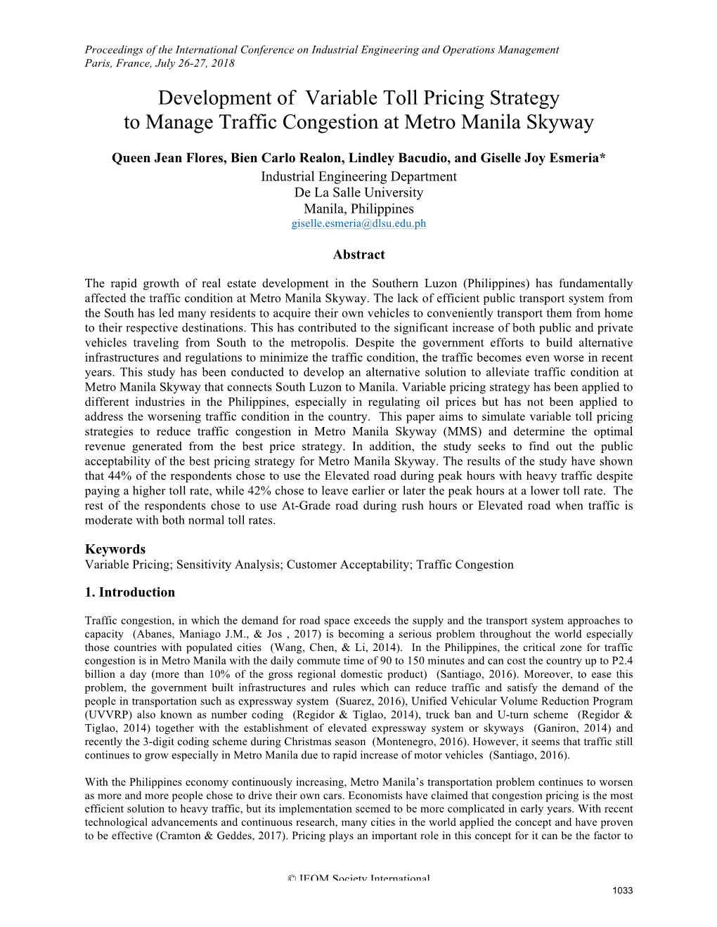 ID 191 Development of Variable Toll Pricing Strategy to Manage Traffic