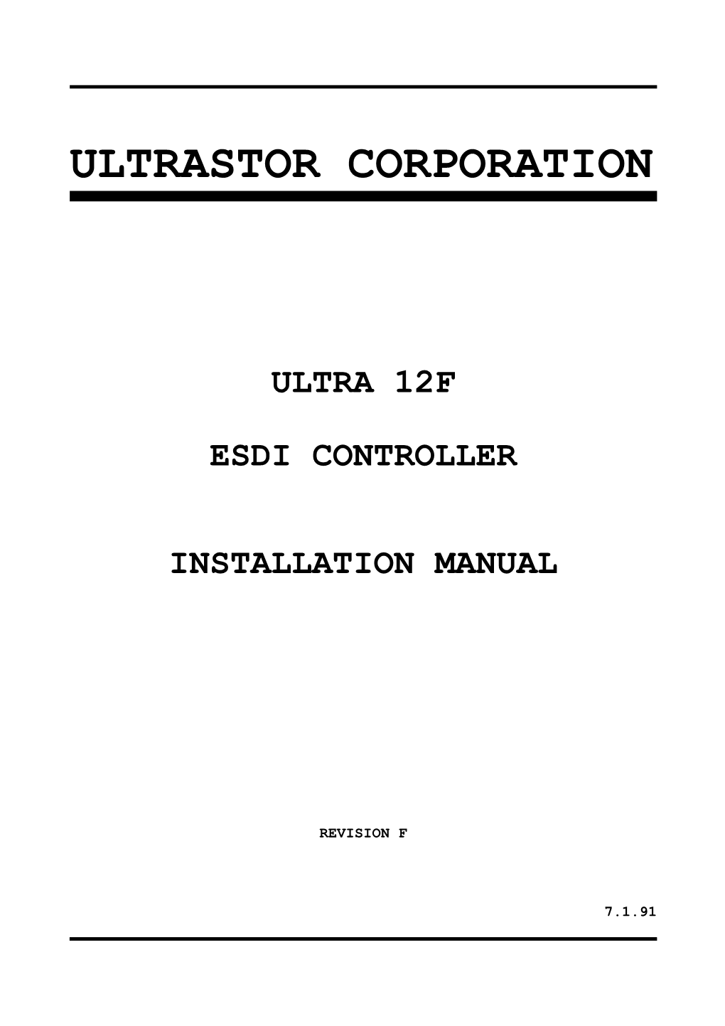 Ultrastor Corporation Ultra 12F Esdi Controller