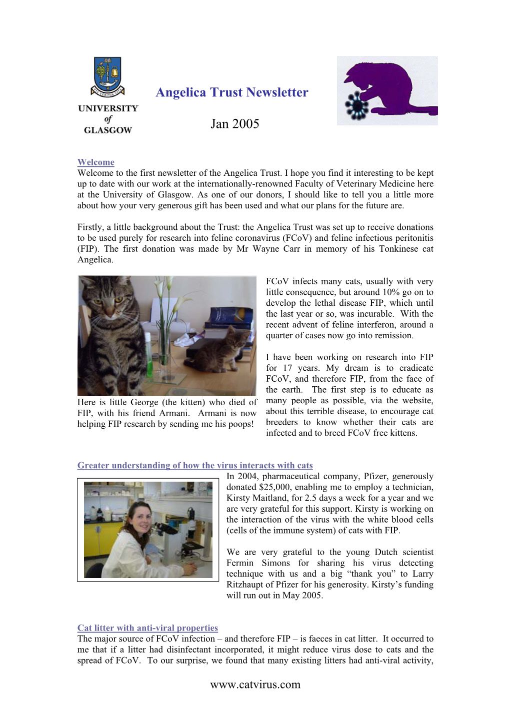 Angelica Trust Newsletter Jan 2005