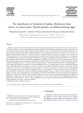 From Micro- to Macro-Scale: Spatial Patterns on Habitat-Forming Algae ⁎ Simonetta Fraschetti , Antonio Terlizzi, Stanislao Bevilacqua, Ferdinando Boero