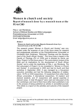 Women in Church and Society Women in Church and Society