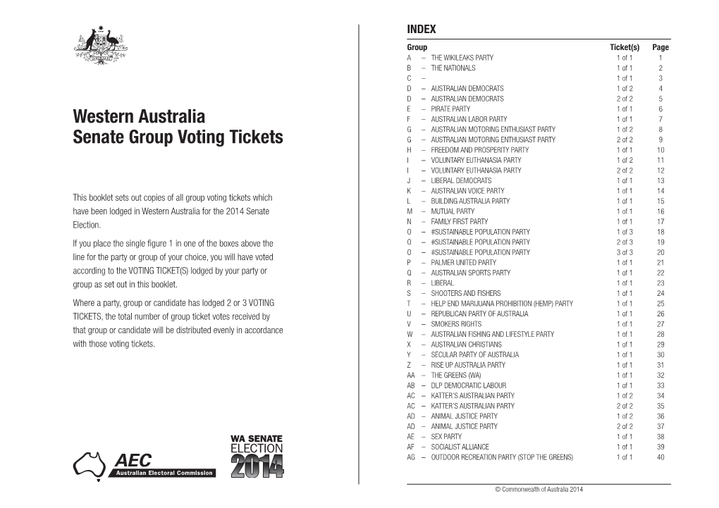 Western Australia Senate Group Voting Tickets