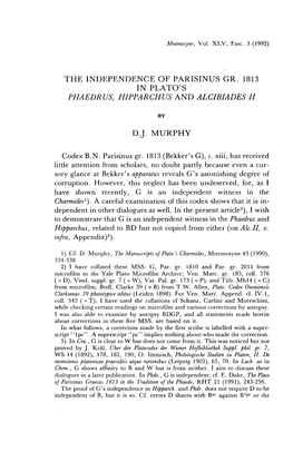 The Independence of Parisinus Gr. 1813 in Plato's Phaedrus, Hipparchus and Alcibiades Ii